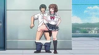Nurturing 2 - Huge titty femdom hentai teen gives a student a thighjob on the roof